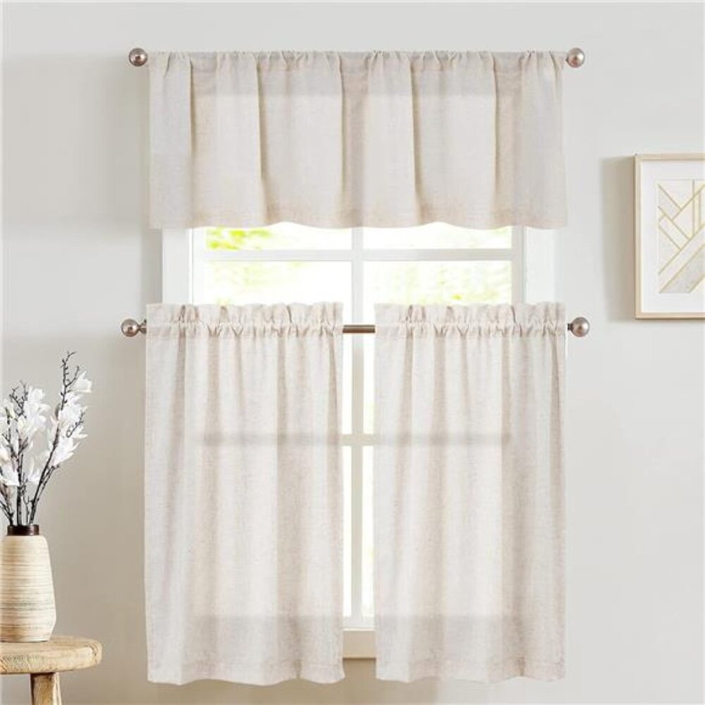 Kitchen Curtains and Valances Set Tier Curtains Linen Curtains BeigeCafe Curtain